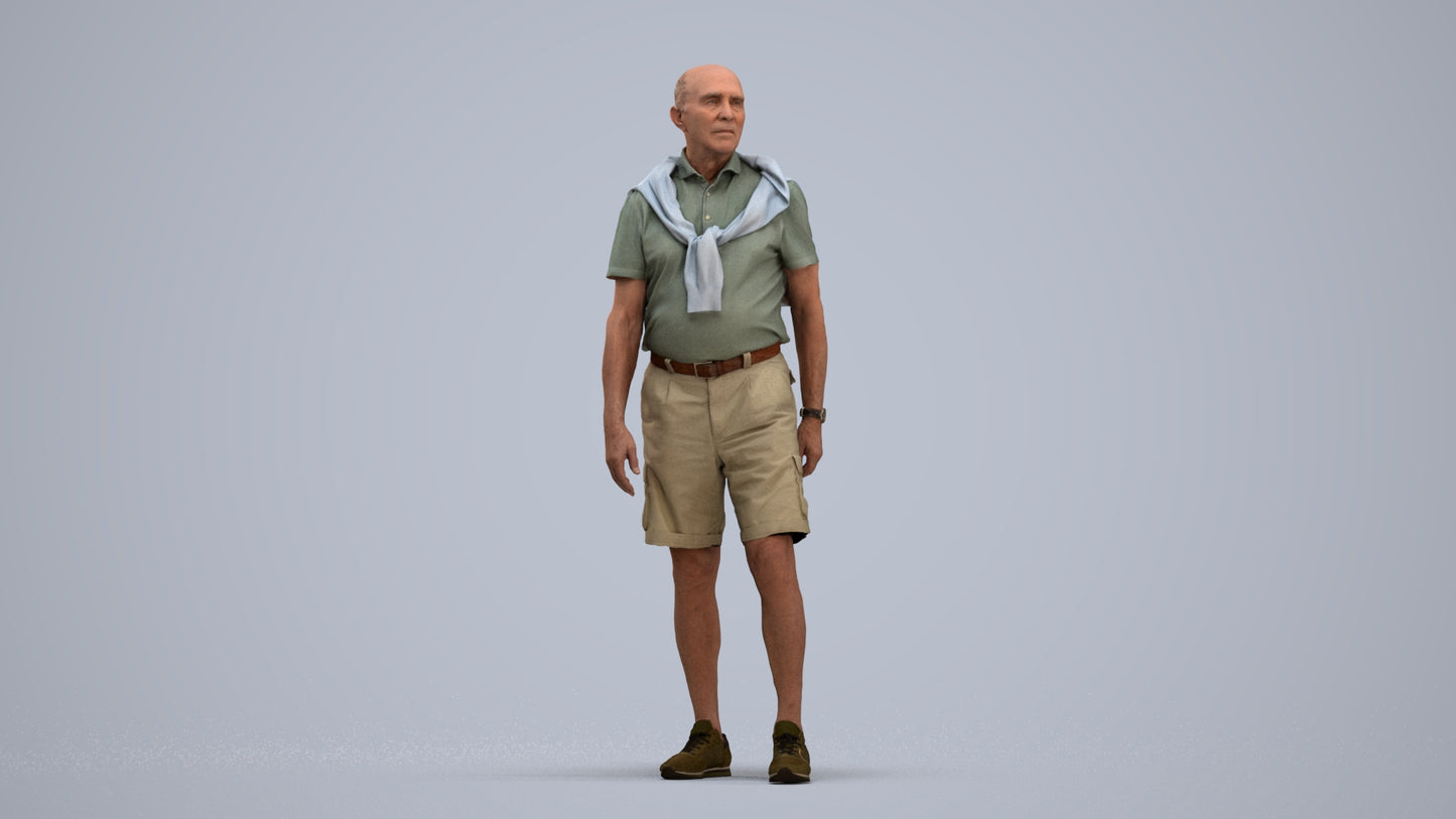 3D scanned senior man standing casual, photorealistic archviz people for Enscape and SketchUp, standing pose render
