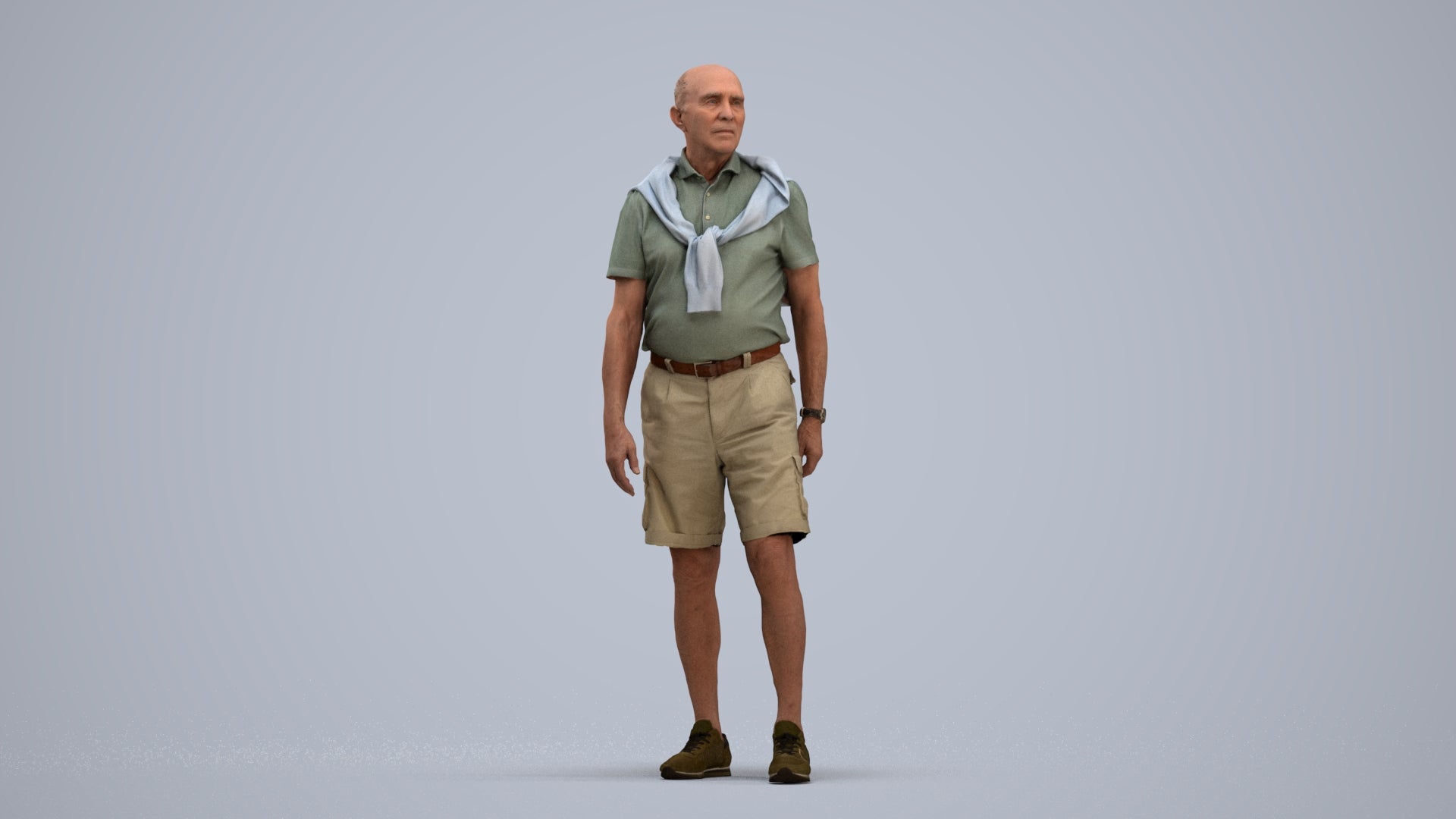 3D scanned senior man standing casual, photorealistic archviz people for Enscape and SketchUp, standing pose render