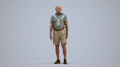 3D scanned senior man standing casual, photorealistic archviz people for Enscape and SketchUp, standing pose render