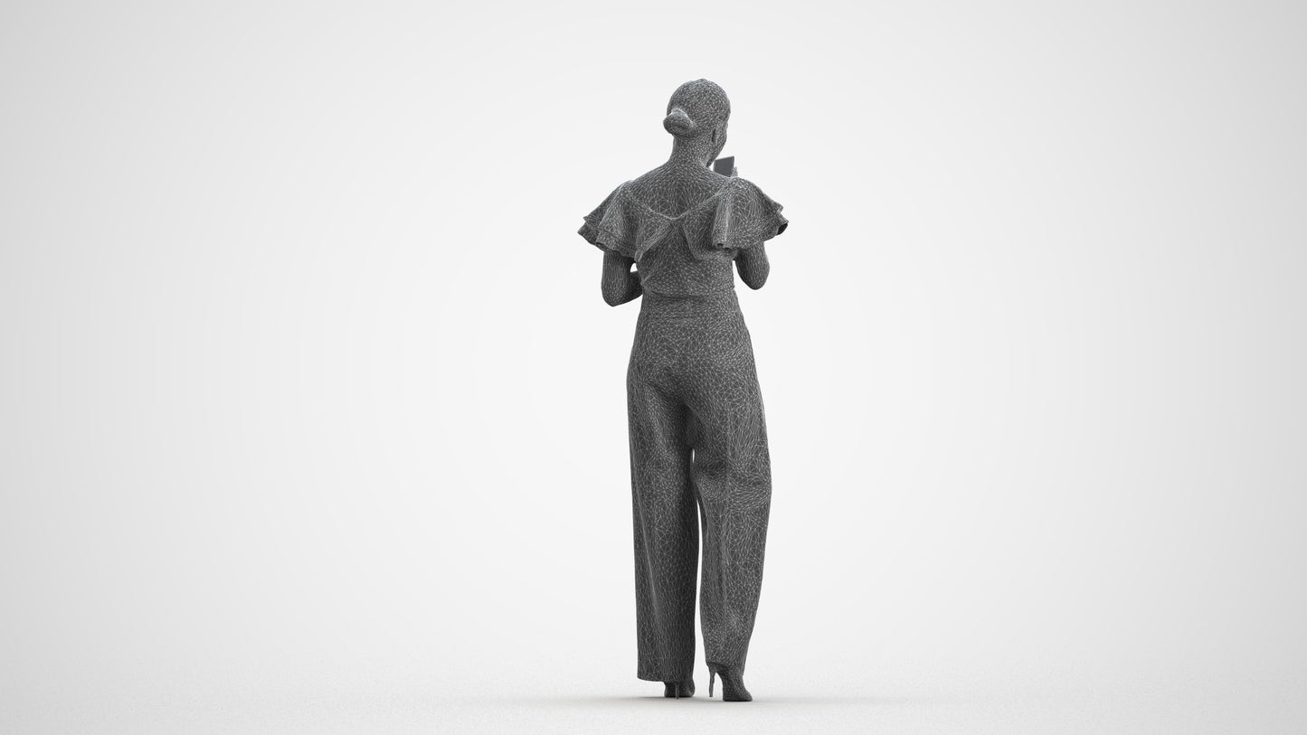 photogrammetry 3D woman business walking, realistic human model archviz FBX, wireframe front view