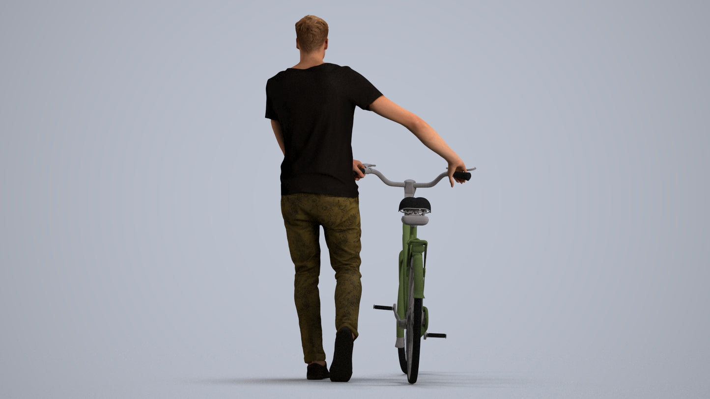 realistic 3D people man casual cycling, render-ready for V-Ray and Corona, FBX OBJ, front view render