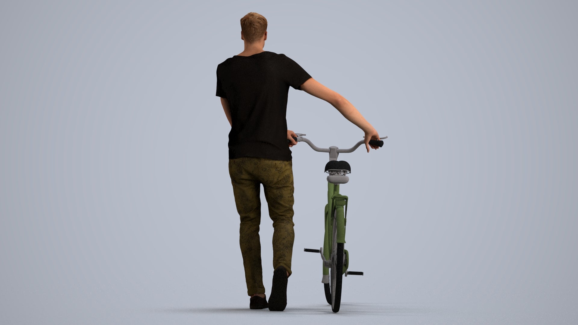 realistic 3D people man casual cycling, render-ready for V-Ray and Corona, FBX OBJ, front view render