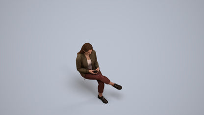 realistic 3D woman casual sitting, scanned archviz people for Blender and 3ds Max, back view render