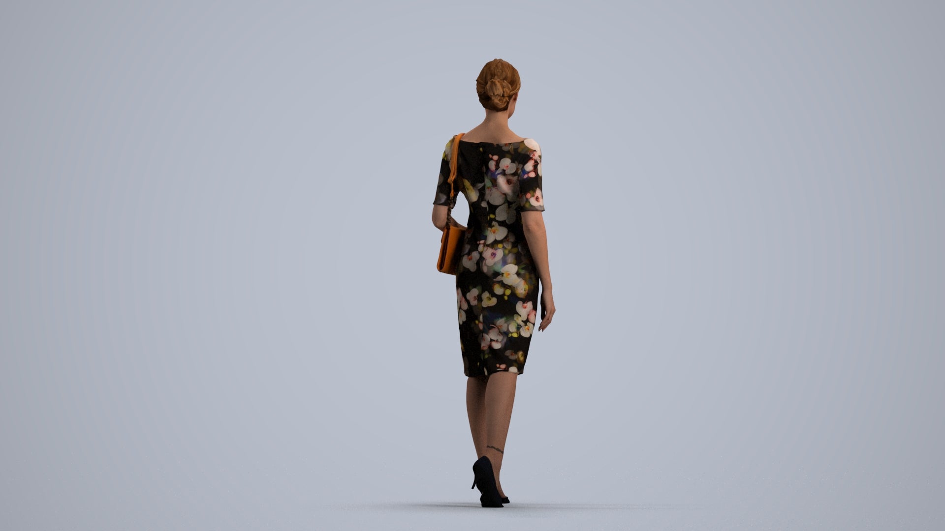realistic 3D woman casual walking, scanned archviz people for Blender and 3ds Max, front view render