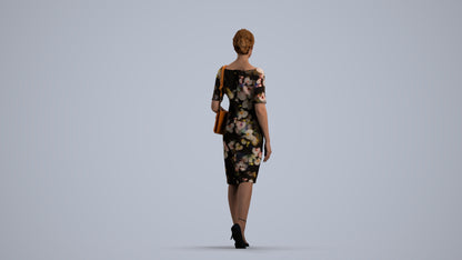 realistic 3D woman casual walking, scanned archviz people for Blender and 3ds Max, front view render