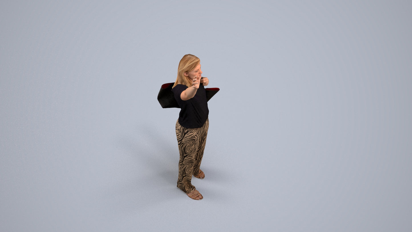 3D scanned woman standing casual, photorealistic archviz people for Enscape and SketchUp, back view render