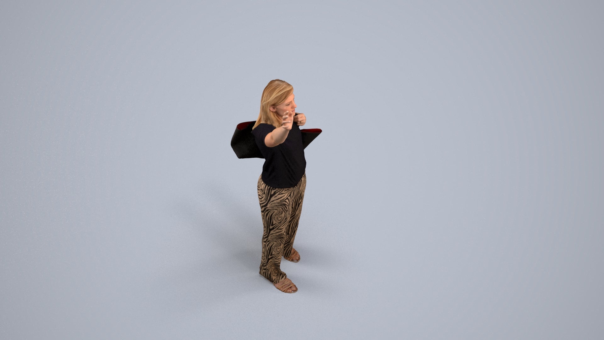 3D scanned woman standing casual, photorealistic archviz people for Enscape and SketchUp, back view render