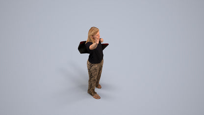 3D scanned woman standing casual, photorealistic archviz people for Enscape and SketchUp, back view render