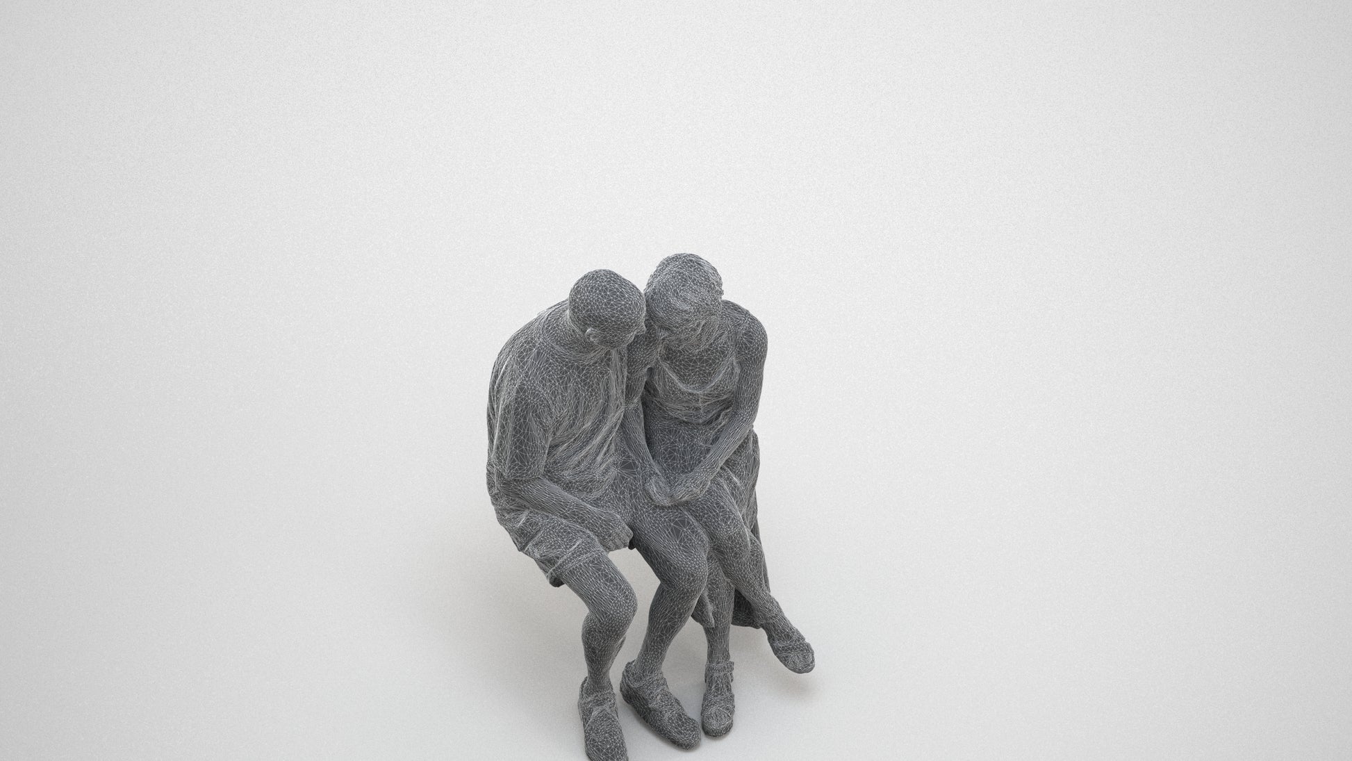 realistic 3D senior woman couple, scanned archviz people for Blender and 3ds Max, wireframe three-quarter view