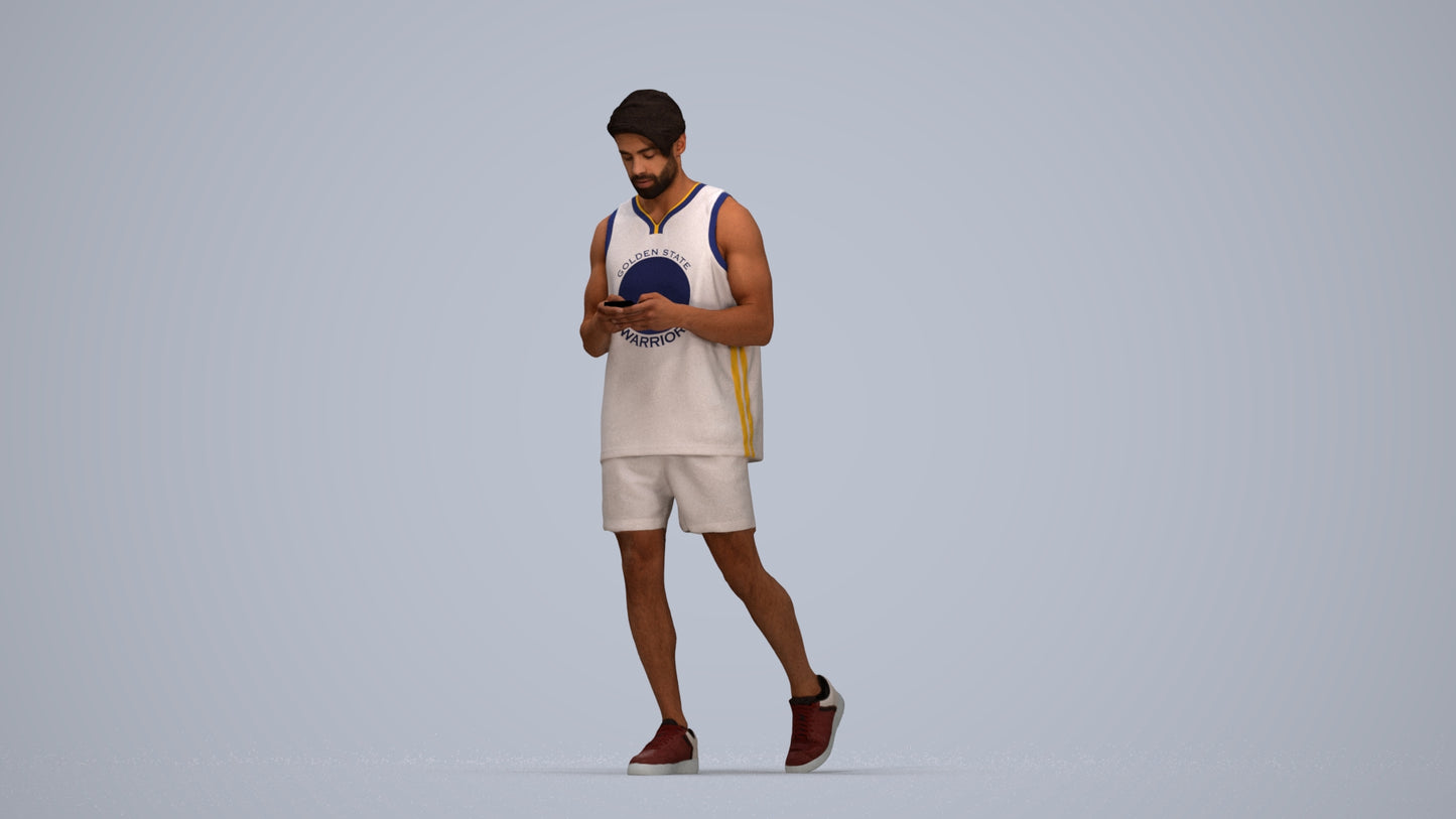 photogrammetry 3D man sport walking, realistic human model archviz FBX, top-down view render