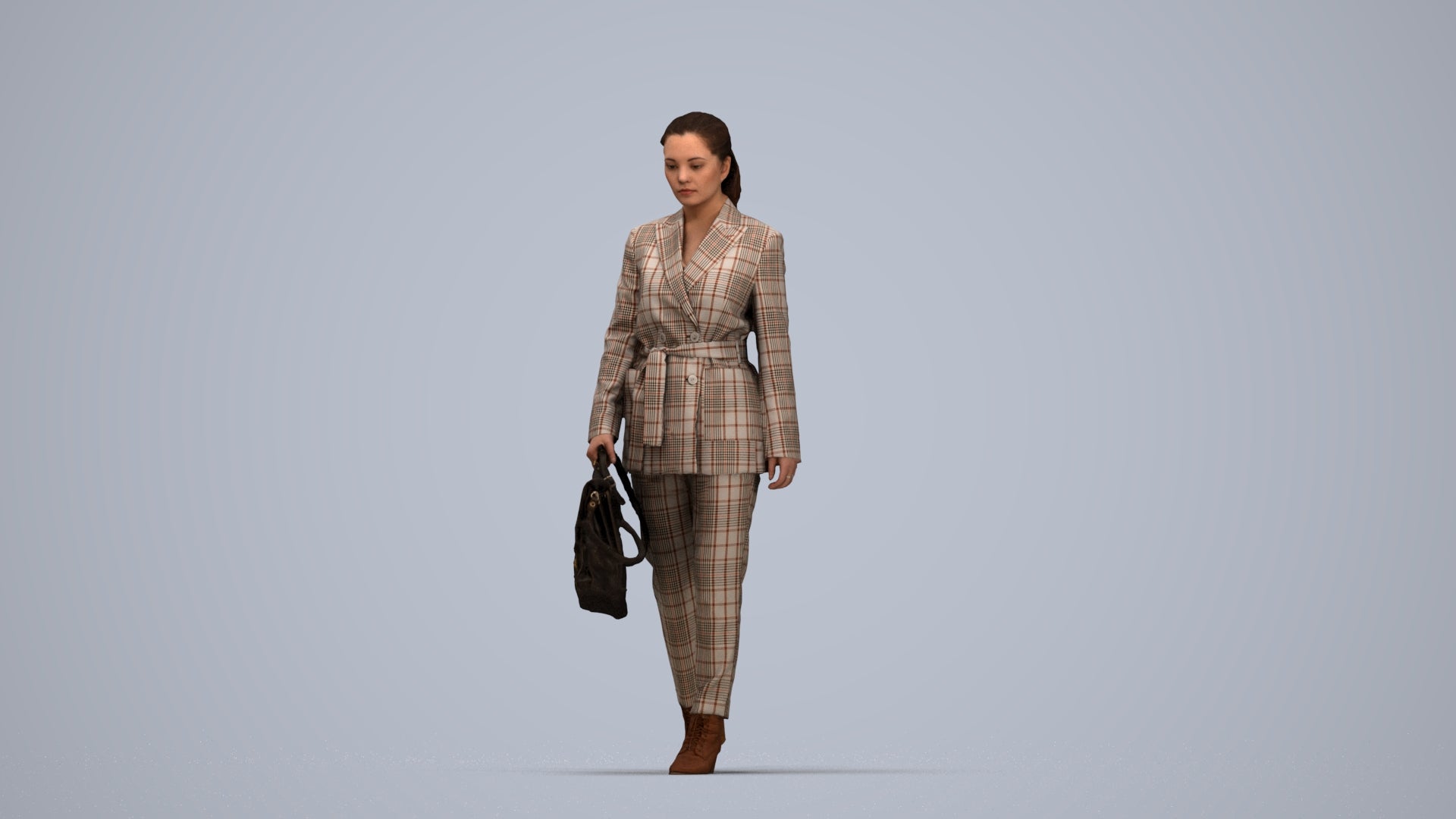 photogrammetry 3D woman business, realistic human model archviz FBX, top-down view render