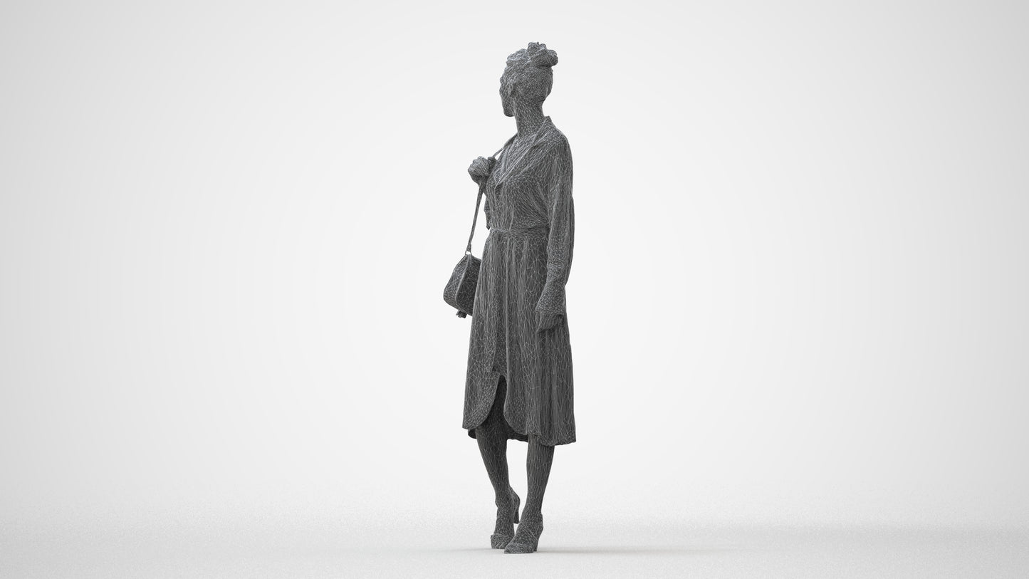 3D human model woman casual walking, photogrammetry scanned person for archviz, square thumbnail