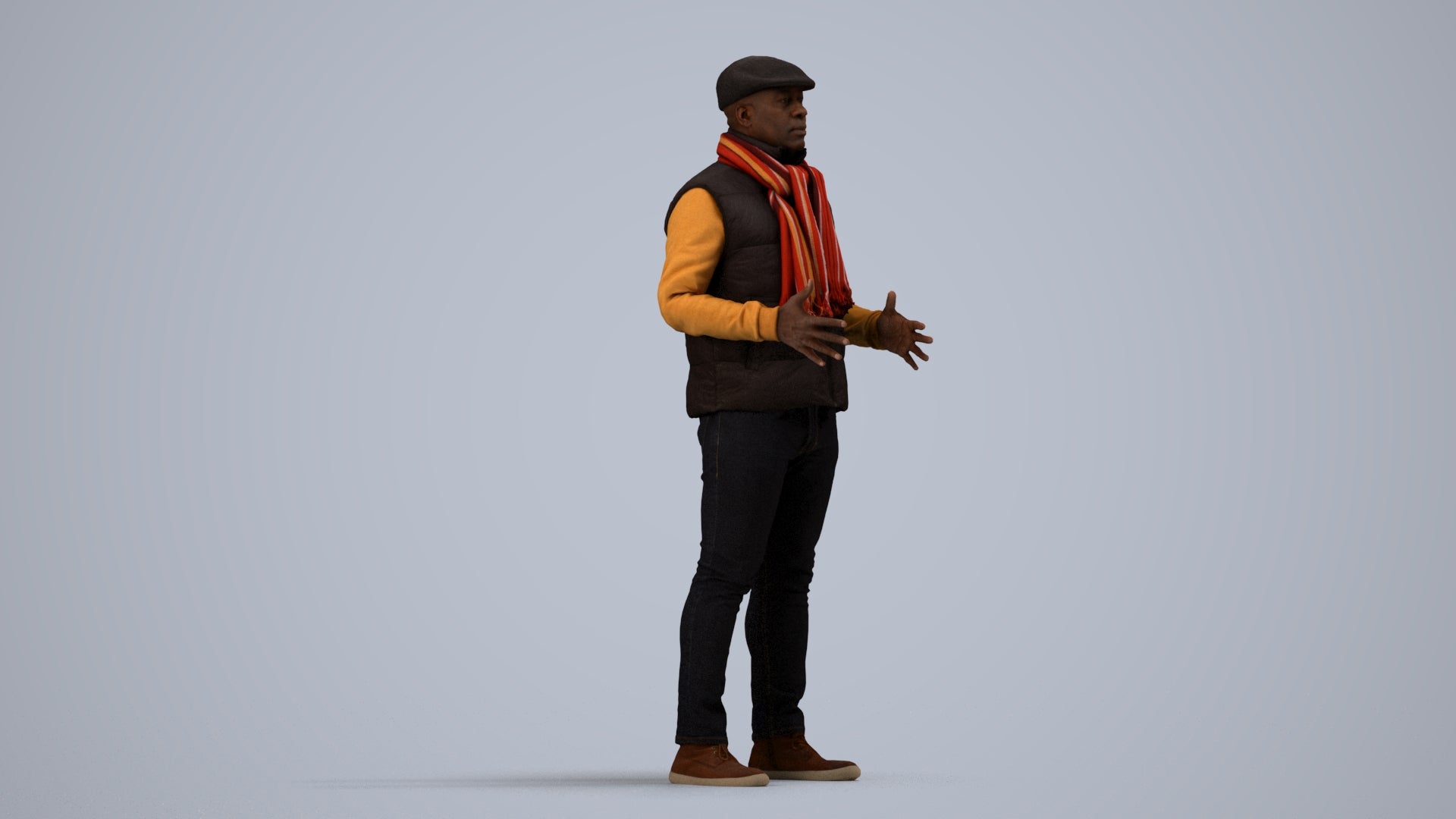 realistic 3D man casual standing, scanned archviz people for Blender and 3ds Max, side view render