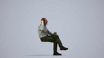 realistic 3D people senior man casual sitting, render-ready for V-Ray and Corona, FBX OBJ, side view render