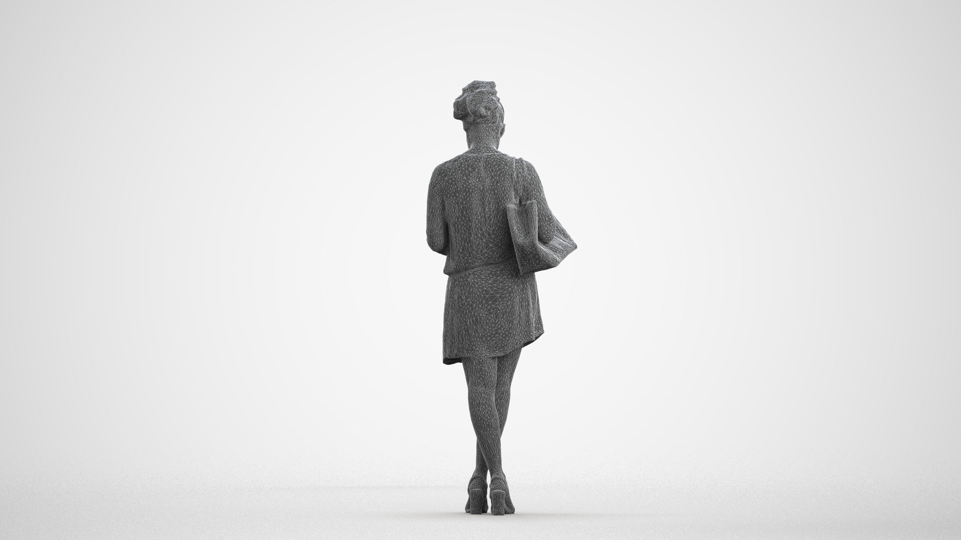 scanned 3D woman casual standing, photogrammetry people for Enscape and V-Ray, wireframe front view