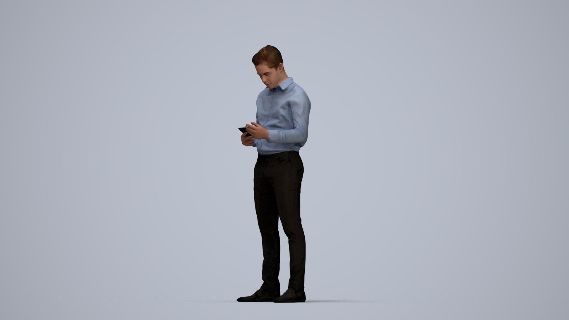 3D human model boy business kids, photogrammetry scanned person for archviz, top-down view render