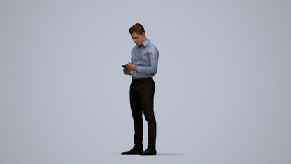 3D human model boy business kids, photogrammetry scanned person for archviz, top-down view render