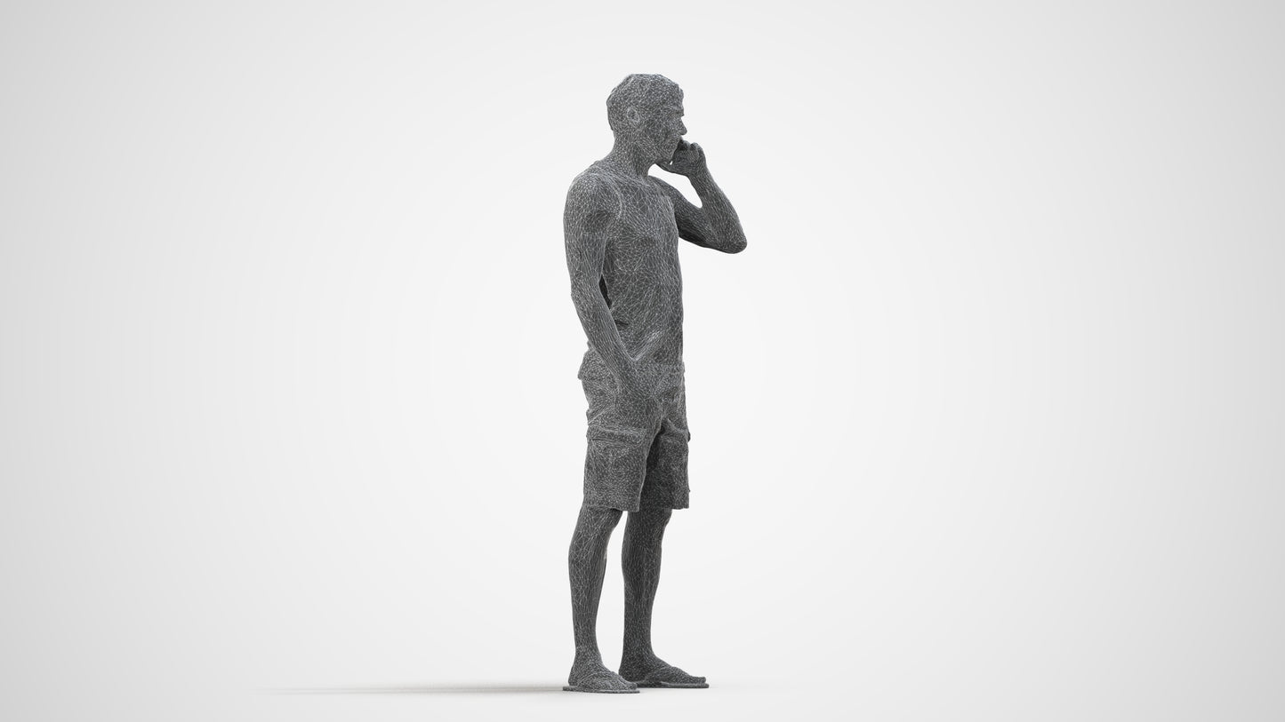 photogrammetry 3D man casual standing, realistic human model archviz FBX, wireframe side view