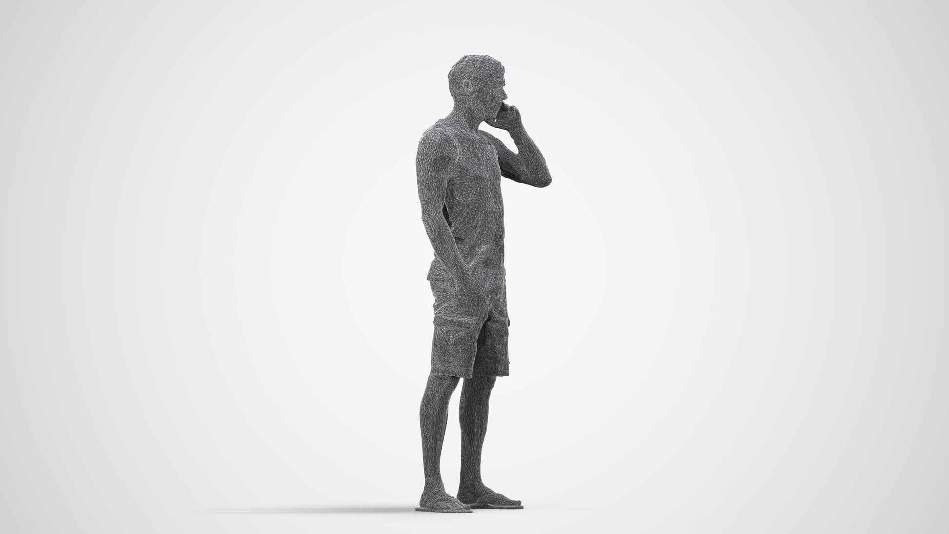 photogrammetry 3D man casual standing, realistic human model archviz FBX, wireframe side view
