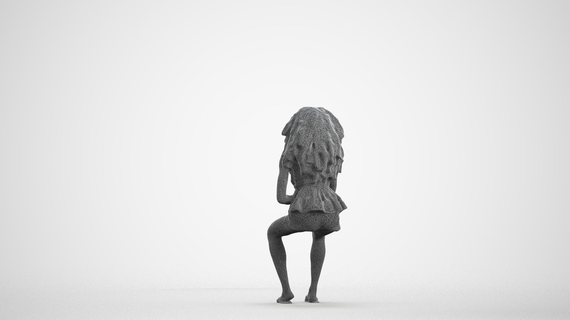 scanned 3D woman casual sitting, photogrammetry people for Enscape and V-Ray, wireframe front view