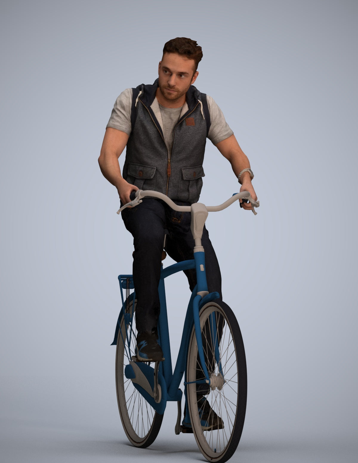 photogrammetry 3D man casual cycling, realistic human model archviz FBX