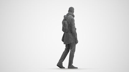 realistic 3D man casual walking, scanned archviz people for Blender and 3ds Max, wireframe front view