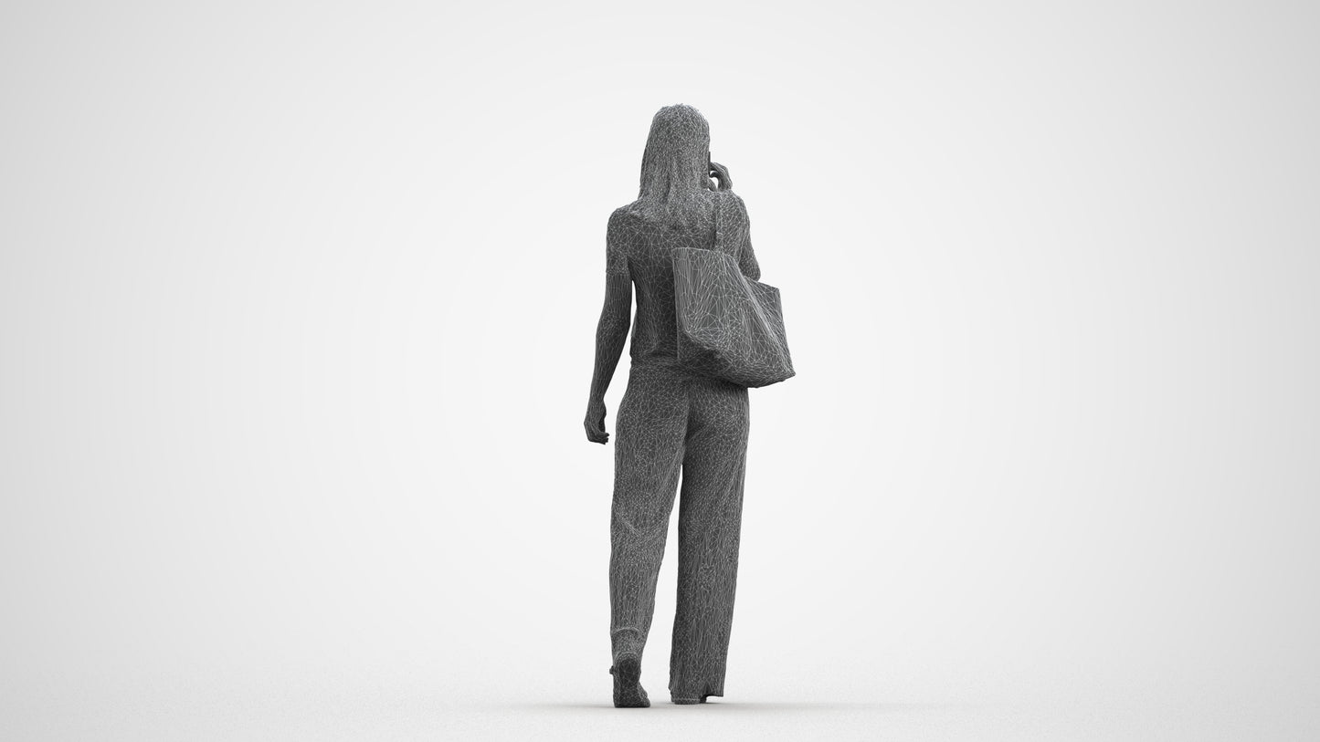 realistic 3D people woman casual walking, render-ready for V-Ray and Corona, FBX OBJ, wireframe front view