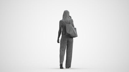 realistic 3D people woman casual walking, render-ready for V-Ray and Corona, FBX OBJ, wireframe front view