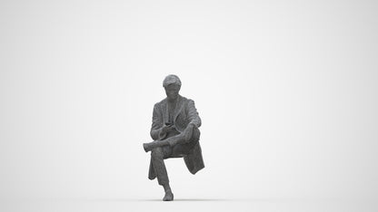 3D people model man business sitting, scanned human for 3ds Max rendering, wireframe back view