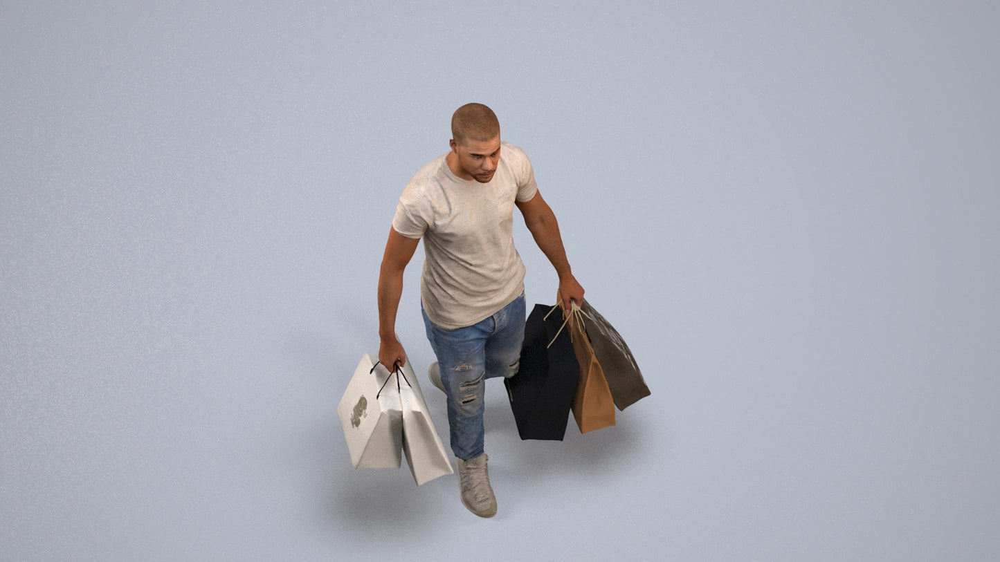 photogrammetry 3D man casual shopping, realistic human model archviz FBX, back view render