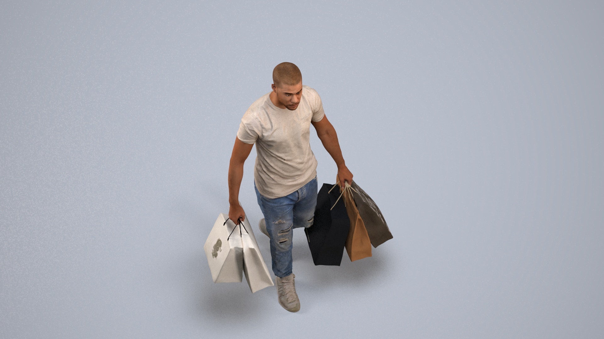 photogrammetry 3D man casual shopping, realistic human model archviz FBX, back view render
