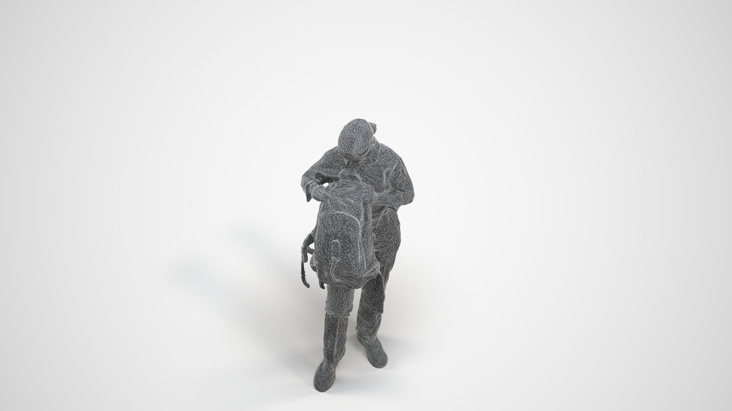 realistic 3D human girl kids, archviz people FBX OBJ for Blender, wireframe three-quarter view