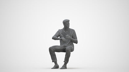 3D people model man casual sitting, scanned human for 3ds Max rendering, three-quarter front view render