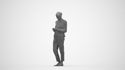 3D human model woman business standing, photogrammetry scanned person for archviz, wireframe back view