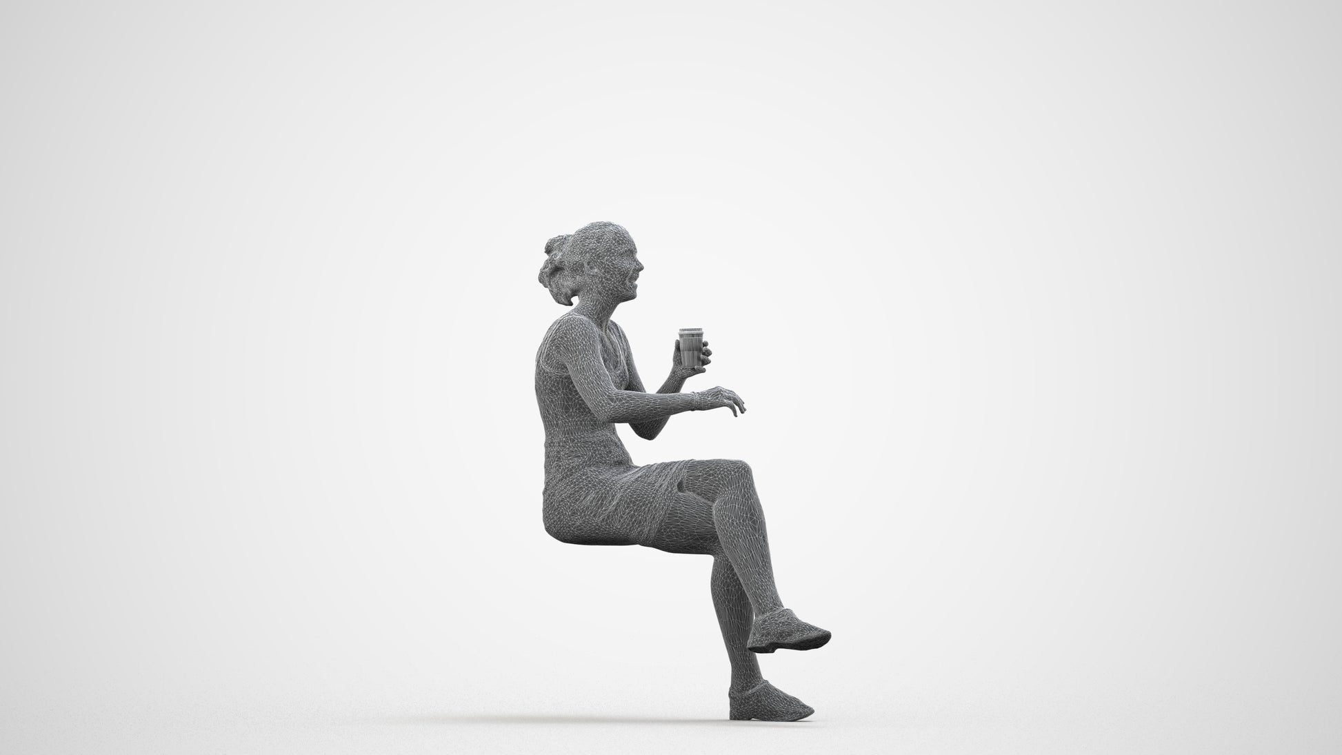 3D people model girl casual kids, scanned human for 3ds Max rendering, wireframe side view