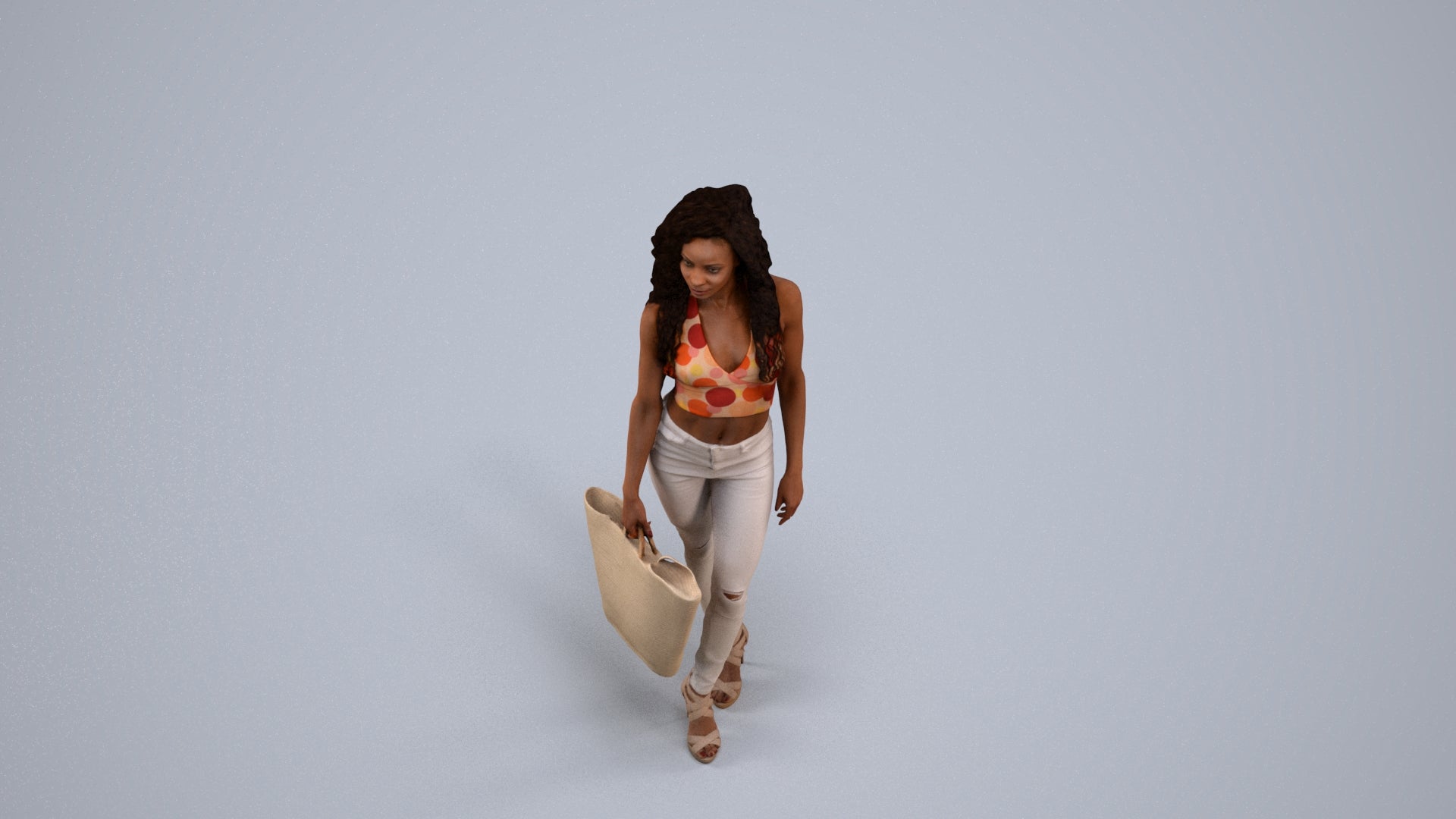 realistic 3D people woman casual walking, render-ready for V-Ray and Corona, FBX OBJ, back view render