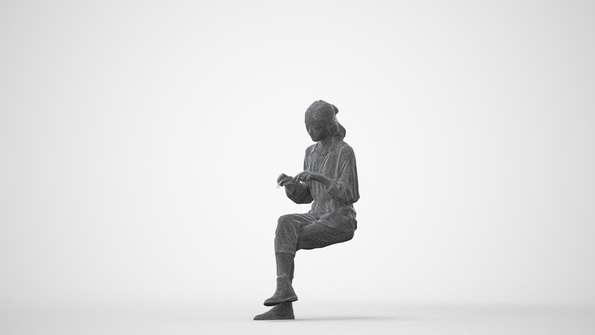 realistic 3D woman casual sitting, scanned archviz people for Blender and 3ds Max, square thumbnail
