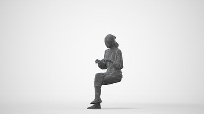realistic 3D woman casual sitting, scanned archviz people for Blender and 3ds Max, square thumbnail