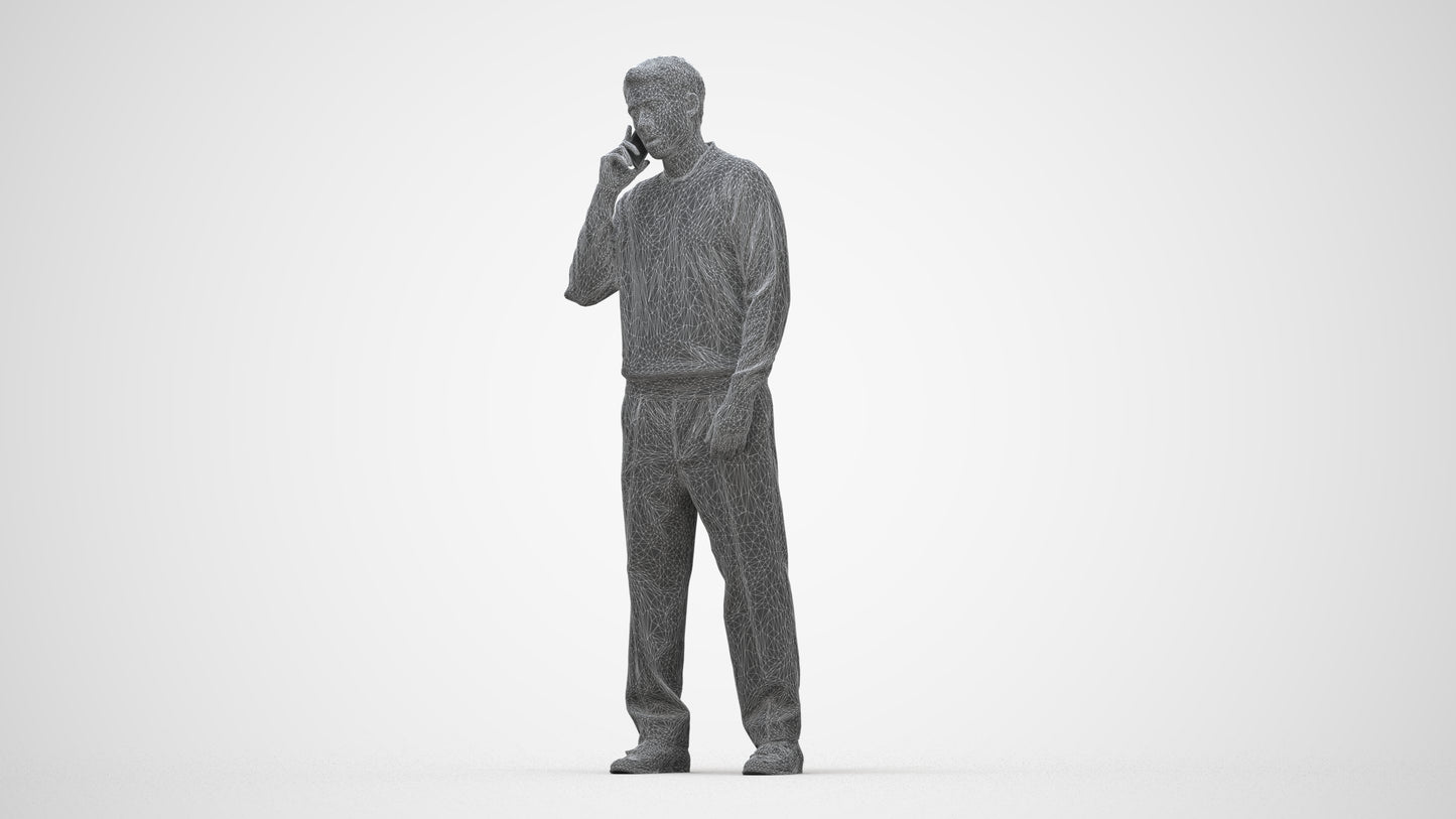realistic 3D people man casual standing, render-ready for V-Ray and Corona, FBX OBJ, wireframe back view