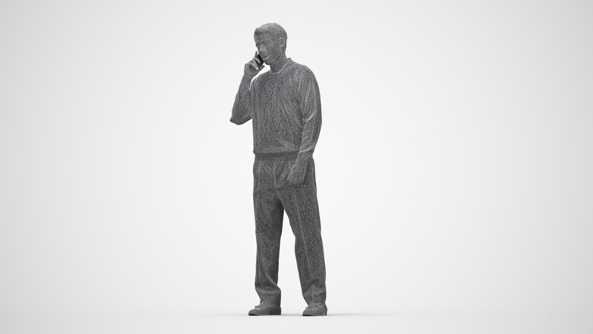 realistic 3D people man casual standing, render-ready for V-Ray and Corona, FBX OBJ, wireframe back view