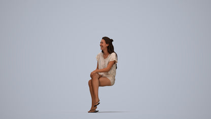 photogrammetry 3D woman casual sitting, realistic human model archviz FBX, top-down view render