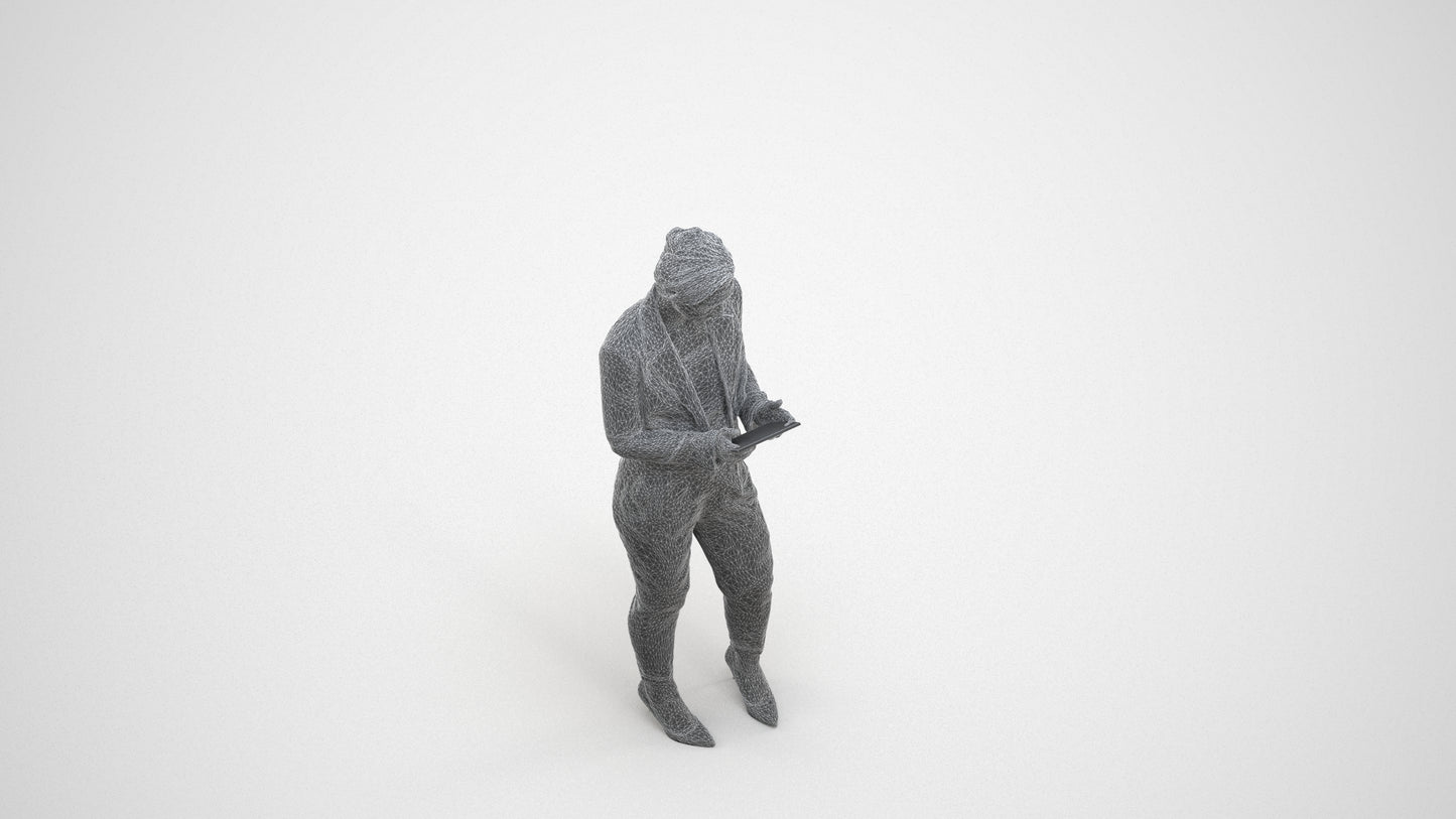 scanned 3D woman business standing, photogrammetry people for Enscape and V-Ray, wireframe three-quarter view