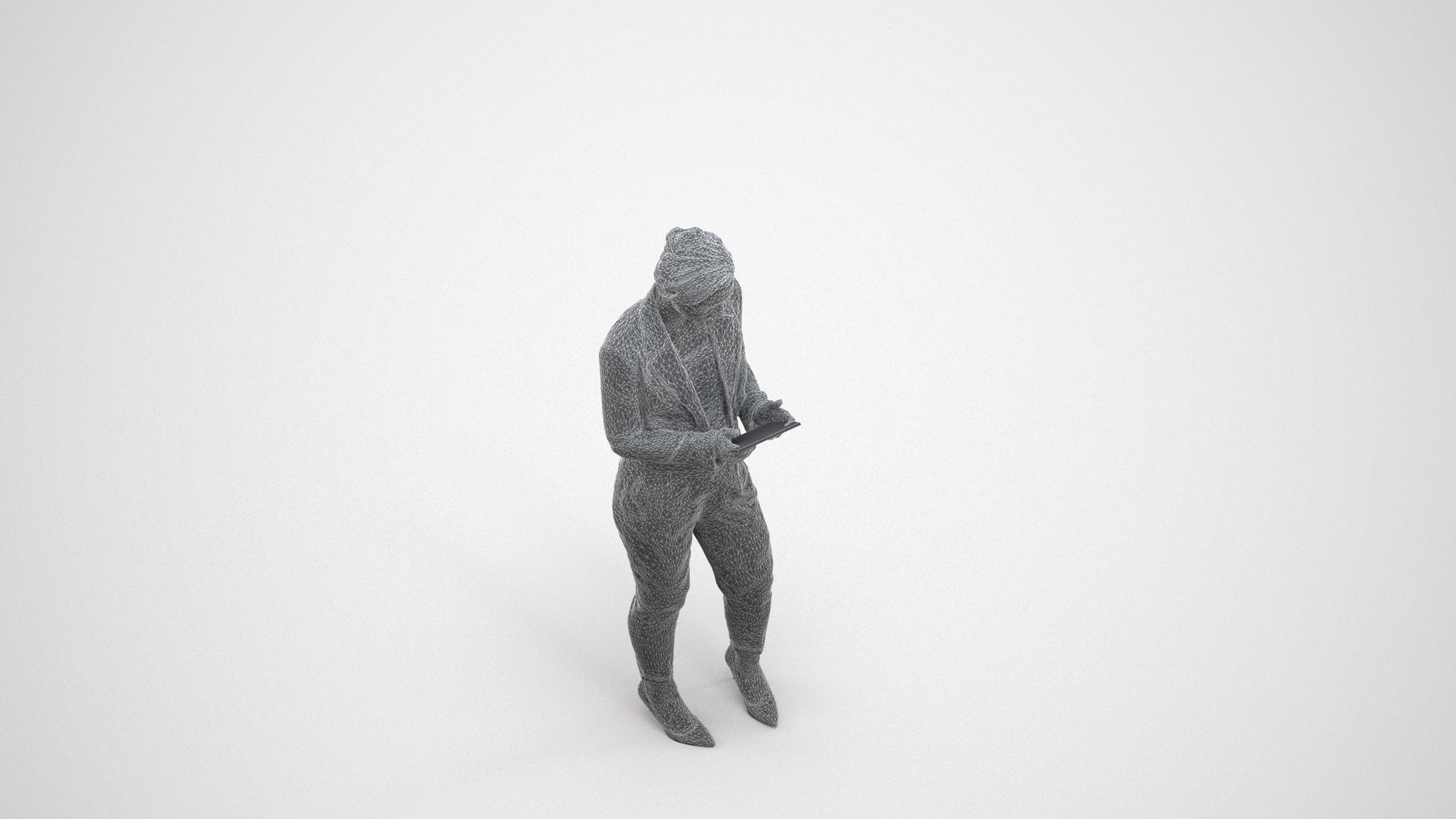 scanned 3D woman business standing, photogrammetry people for Enscape and V-Ray, wireframe three-quarter view