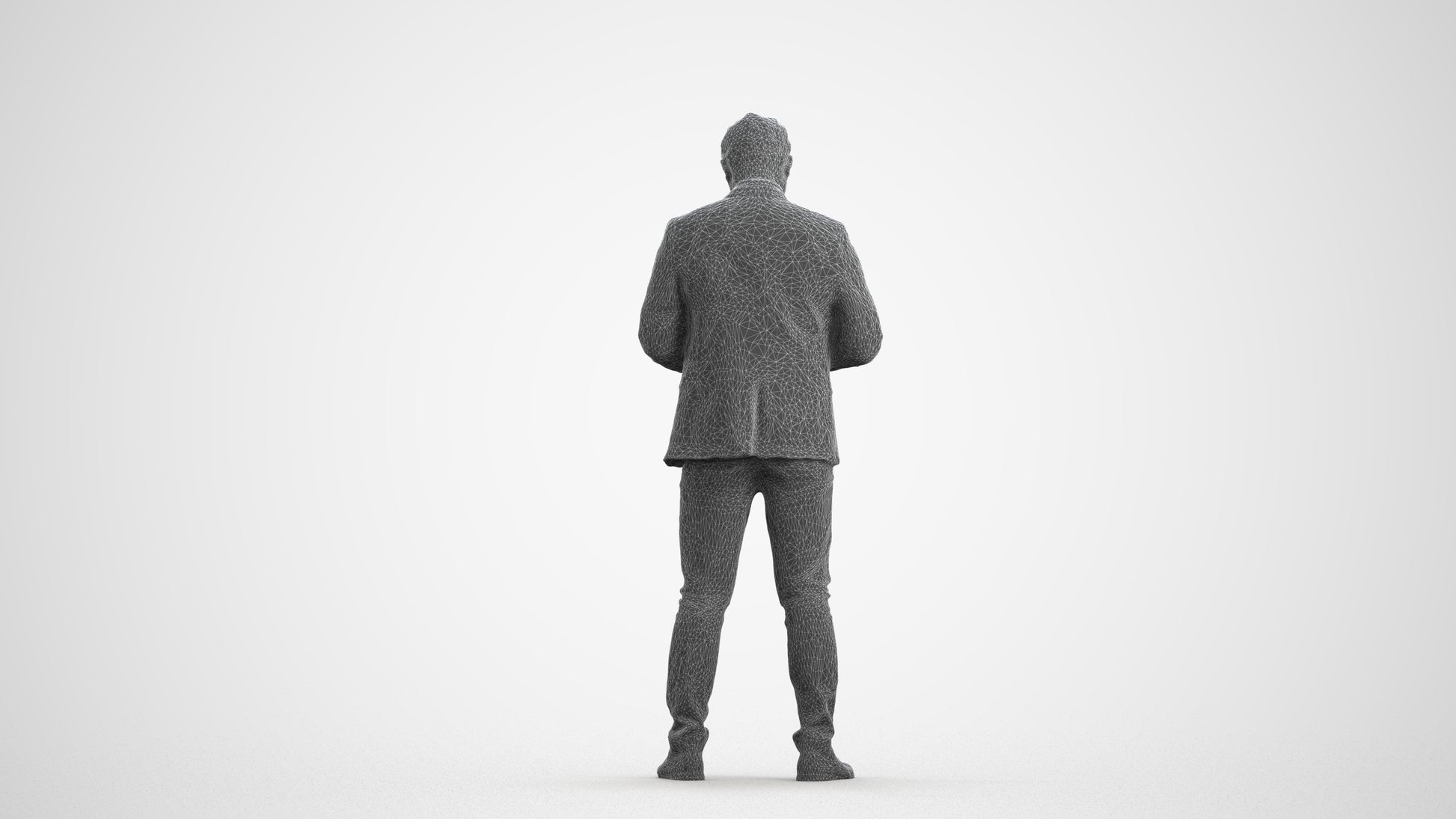 realistic 3D man business, scanned archviz people for Blender and 3ds Max, wireframe front view