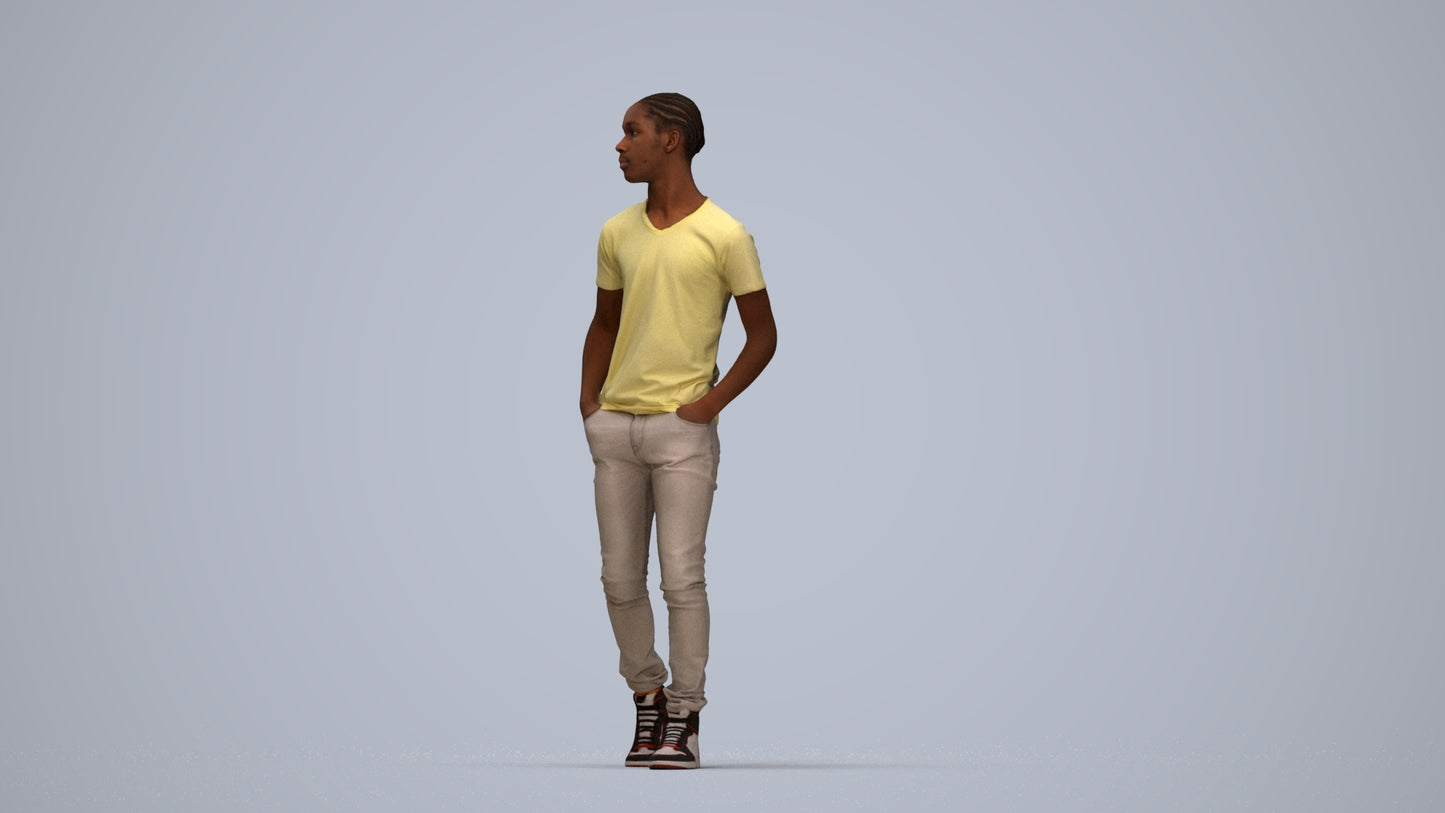 3D human model boy casual kids, photogrammetry scanned person for archviz, top-down view render
