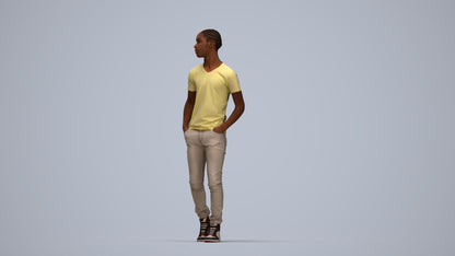 3D human model boy casual kids, photogrammetry scanned person for archviz, top-down view render