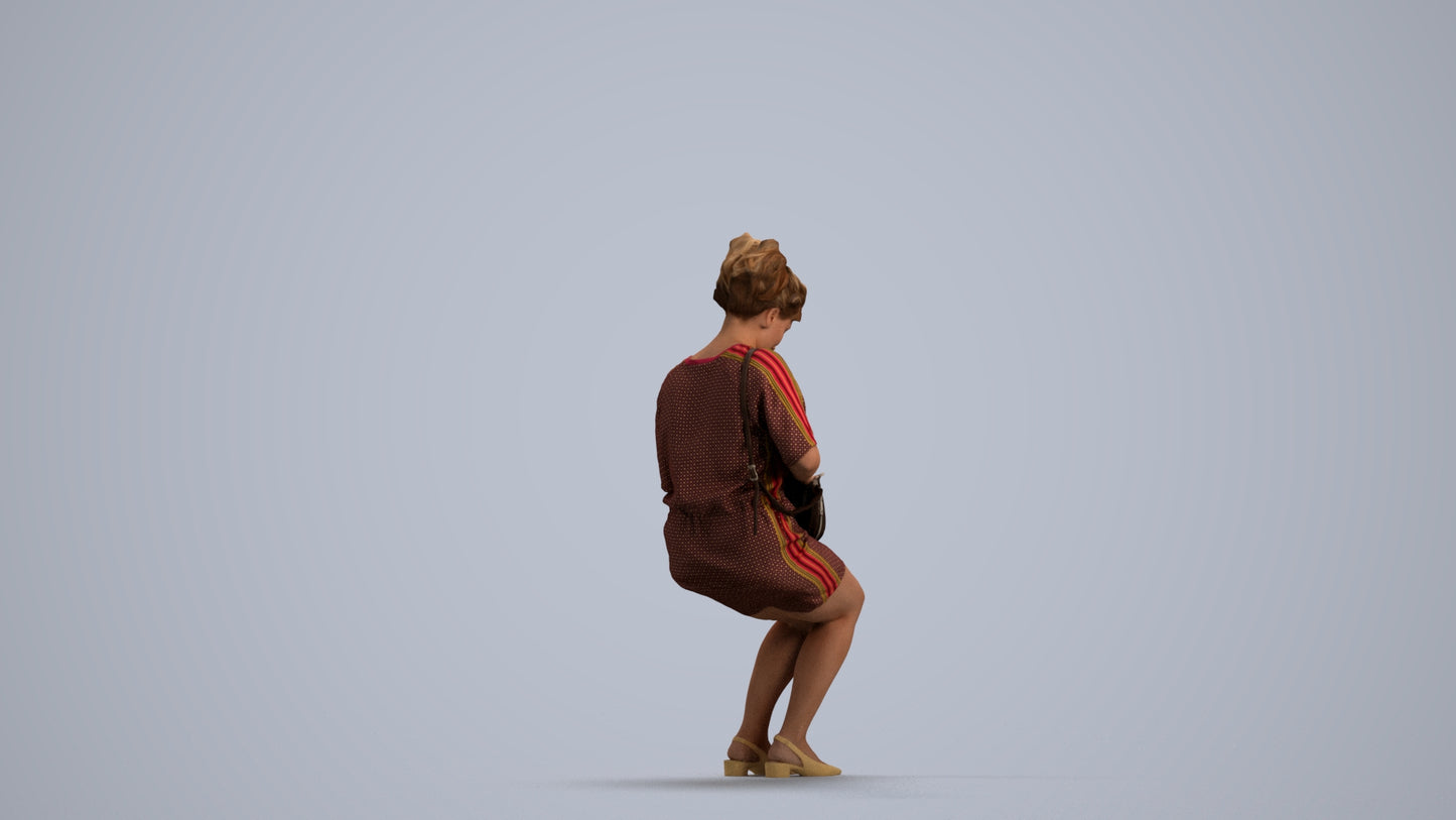 3D scanned woman sitting casual, photorealistic archviz people for Enscape and SketchUp, front view render