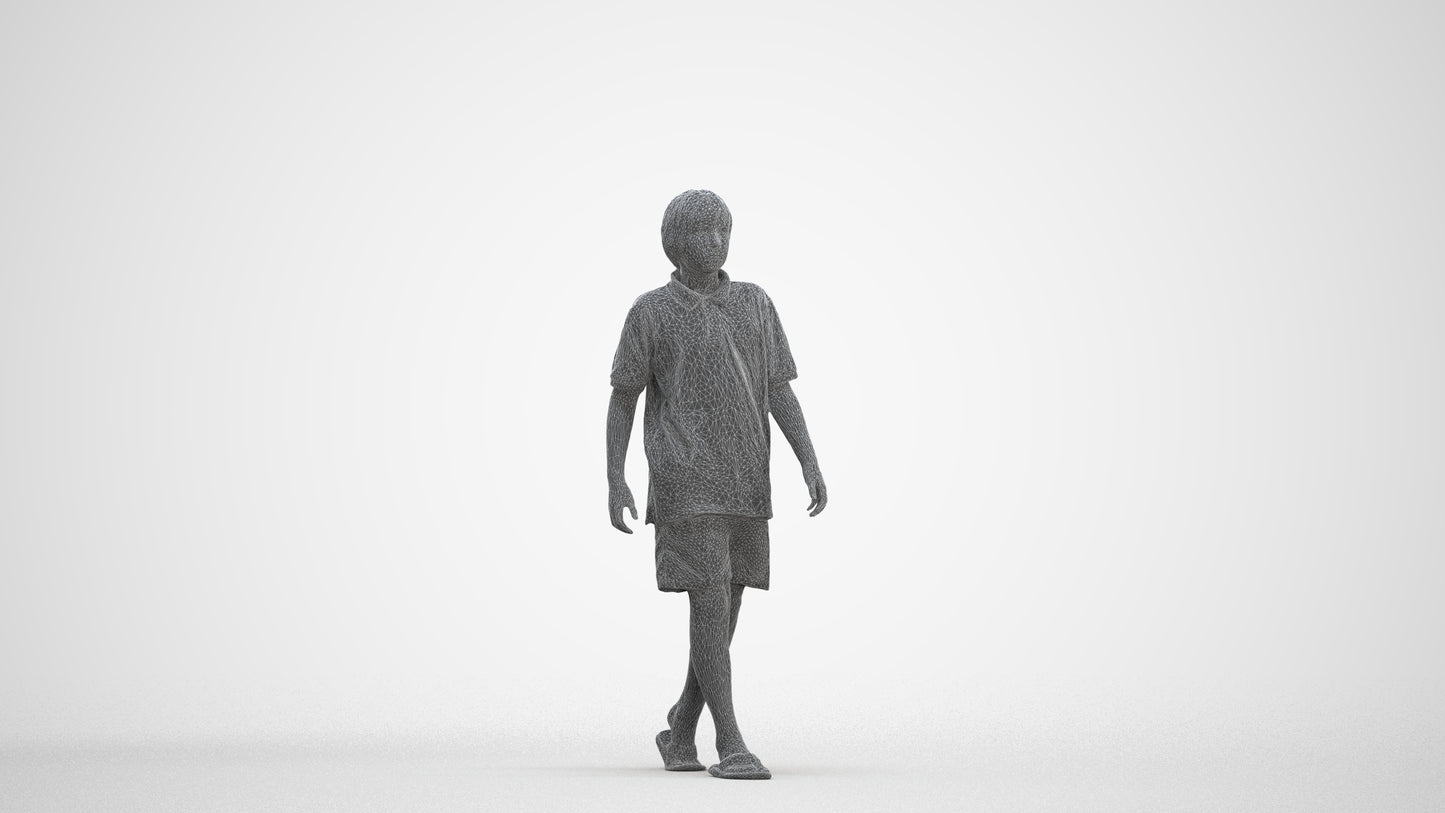 3D scanned boy kids, photorealistic archviz people for Enscape and SketchUp, three-quarter front view render