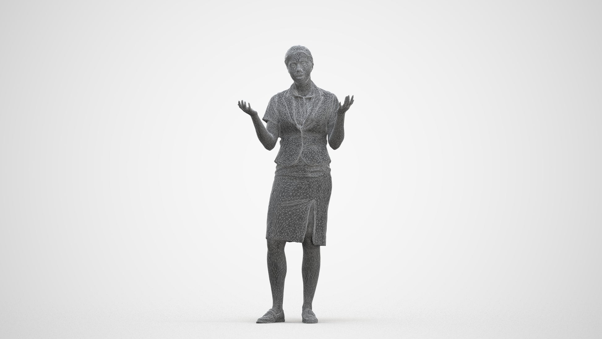 realistic 3D human woman hospitality, archviz people FBX OBJ for Blender, three-quarter front view render