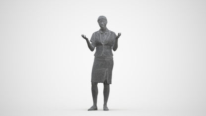 realistic 3D human woman hospitality, archviz people FBX OBJ for Blender, three-quarter front view render